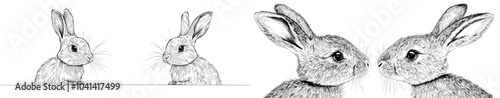 An illustration of a rabbit in continuous line, a modern sketch, and a modern