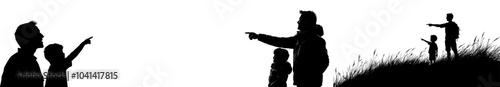 Father and son silhouette, father showing his son his way of life in monochrome cutout, father and son relation
