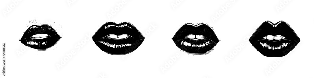 The lips of a woman are modern icons. Illustration of a kiss. Love symbol. Romance icon. The lips of a woman are modern icons. Illustration of a kiss. Love symbol. Romance icon.