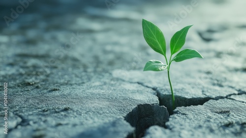 Green plant emerging from a broken concrete surface symbolizing resilience and hope