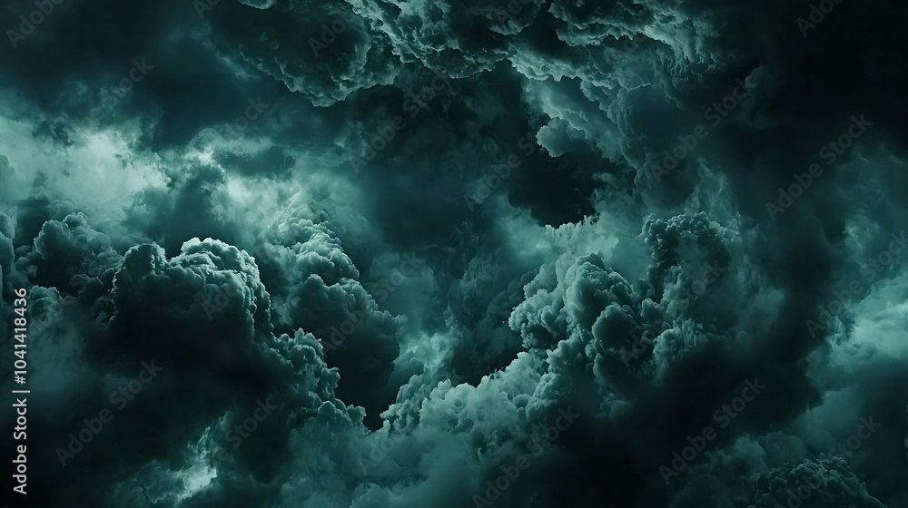 Fototapeta premium A dark black sky filled with ominous and scary clouds, creating a dramatic and atmospheric scene. The stormy clouds create an eerie