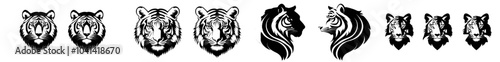 For t shirt design set, strong tiger muzzle head color and black monochrome contour logo