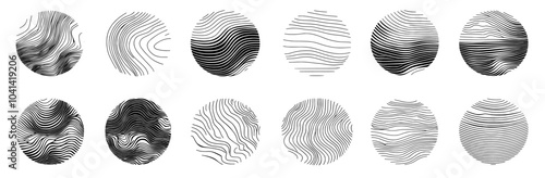 Tree rings texture. Wooden rings. Circle topographic map. Black line print in circle.