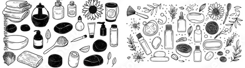 Decorative accessories for spa salons. Collection of modern isolated illustrations and doodles