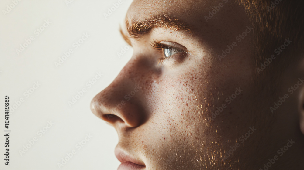 Closeup man face with red pimples, inflammation on face and problem skin. Acne, rosacea and couperose therapy. Facial treatment skincare routine and hygiene Cosmetic and beauty banner with copy space Closeup man face with red pimples, inflammation on face and problem skin. Acne, rosacea and couperose therapy. Facial treatment skincare routine and hygiene Cosmetic and beauty banner with copy space