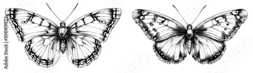 Vanessa atalanta, retro-styled ink sketch, etching. Winged insect, moth woodcut. Modern engraved illustration isolated on white.