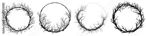 Sketch of a wreath made of tree branches without leaves, drawn with an outline.