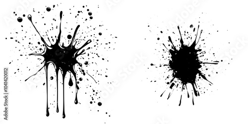 High quality, manually traced ink brush stroke and paint splatter on transparent background. Drop element, rough stain with smudge, spray paint blot.