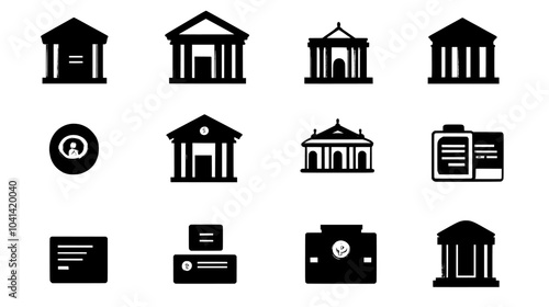 An icon set including bank icons, wallet, online banking, loans, ATMs, investment icons in a modern design, solid icons in a trendy style