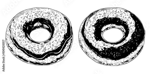 Donut, color and monochrome sketch. Vintage illustration. Desserts and pastries. Ideal for labels, packaging, and postcard designs.