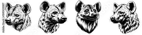 Wallpaper Mural Object isolated from other objects: Hyena head and portrait. Vintage engraving black and white modern illustration. Logo, emblem, woodcut. Torontodigital.ca