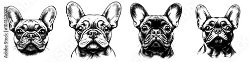 Vintage engraving illustration, emblem, icon, logo, sketch, cut out, modern, png. French Bulldog.