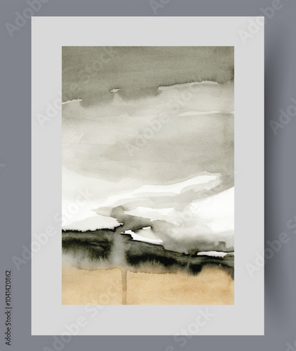 Abstract landscape similar to skyline in cloudy weather and forest growing on ground. Minimalistic natural landscape for design of books about adventures and expeditions to unexplored regions