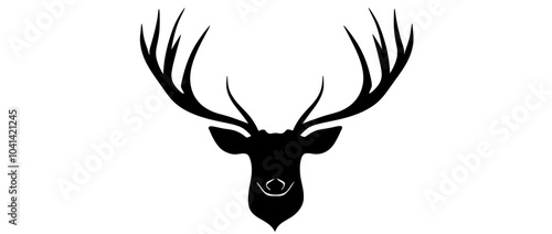 Antler of reindeer silhouetted in black inks. Bare branch drawing. Etching of buck's skull. Engraving of leafless bough as icon.