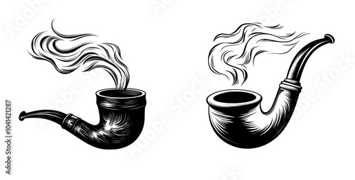 Illustration of an old-fashioned smoking pipe and cigarette