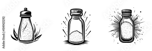 Ink drawing on transparent background depicting a jet glass bottle with carbonated drinks. Unique summer drink. Simple minimalistic modern design in black ink.