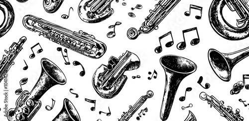 Design for a seamless pattern of black and white instruments