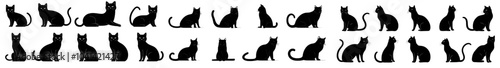 Modern illustration with cats sitting on a white background drawn in black. A silhouette of a pet.