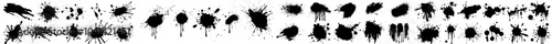 Black paint splatter. Grunge spots. Spray elements. Liquid blobs & spatters. Splashes of ink.