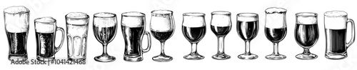Silhouettes of beer mugs. Simple flat style. Isolated on a white background
