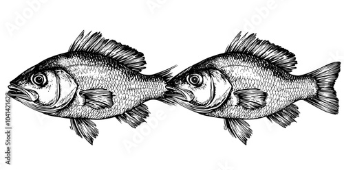 Monochrome modern sketch of barbecue fish. Doodle vintage illustration for cafe menus and labels. Engraved image.