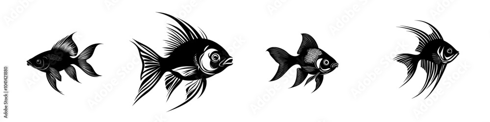 An illustration of a fish in water silhouette. Suitable for logos, aquariums, emblems, sports, restaurants, mascots, stickers, labels, pet sketches, and more. An illustration of a fish in water silhouette. Suitable for logos, aquariums, emblems, sports, restaurants, mascots, stickers, labels, pet sketches, and more.