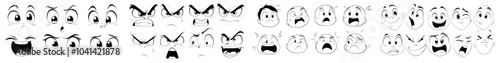 The hilarious faces of retro cartoon mascots. Old animation eyes and mouths. A vintage comic smile for a modern logo.