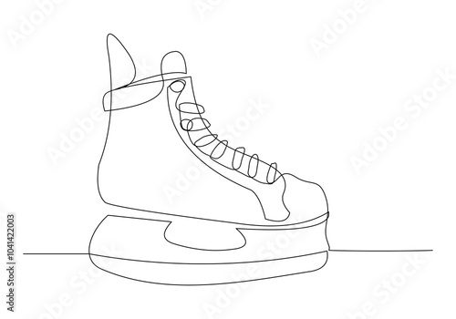 Continuous single line sketch drawing of ice skate shoe extreme sport winter accessories one line vector illustration