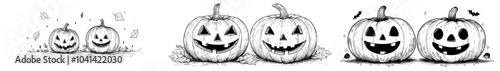 Line art silhouette illustration of two scary halloween pumpkins for Halloween