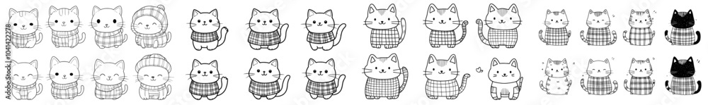 Obraz premium A set of cat line art featuring a modern silhouette in black and white