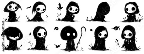 Here are some cute drawings of grim reapers with hearts