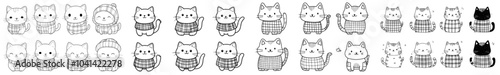 A set of cat line art featuring a modern silhouette in black and white