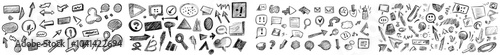 Hand drawn black and blue underline pencil elements, such as ellipses, punctuation marks, arrows, stars, question marks, exclamation points, and more.