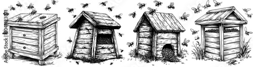 Illustration of a wooden beehive design clipart