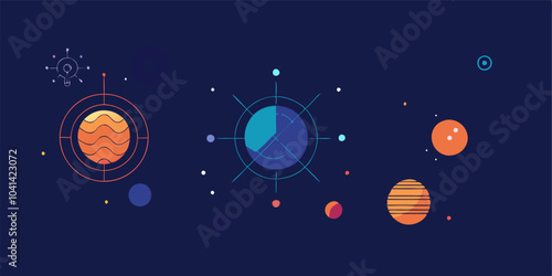 Celestial navigation: abstract planetary concepts and orbital design for educational illustration