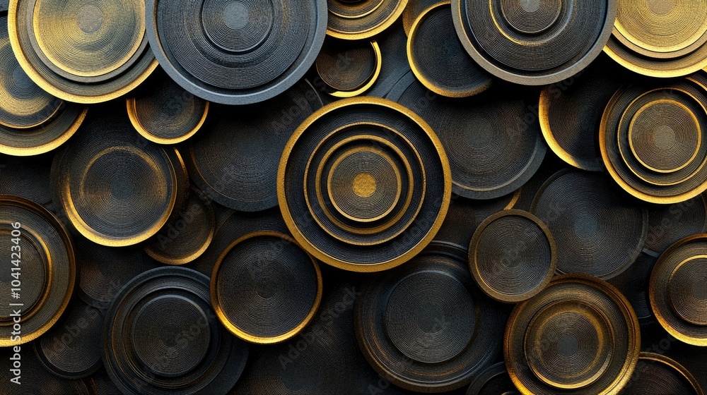 Elegant abstract background featuring gold and black circular patterns Elegant abstract background featuring gold and black circular patterns