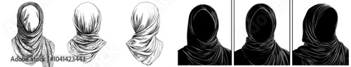 A hijab illustration and headscarf drawn on white.