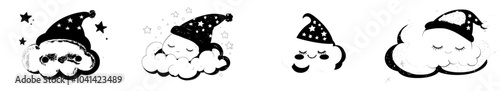Stylish illustration of a sleeping cloud wearing a hat at night