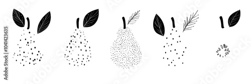 Hand drawn yellow pears on white background. Doodle illustration.