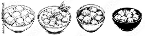 This illustration illustrates miso soup in black and white, with Japanese cuisine in mind