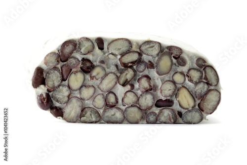 Cross section of fresh adzuki (azuki) beans tempeh (tempe) isolated on white background  with clipping path close up and stacking photo