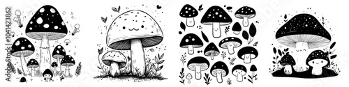 A whimsical illustration of a blue mushroom with surreal elements