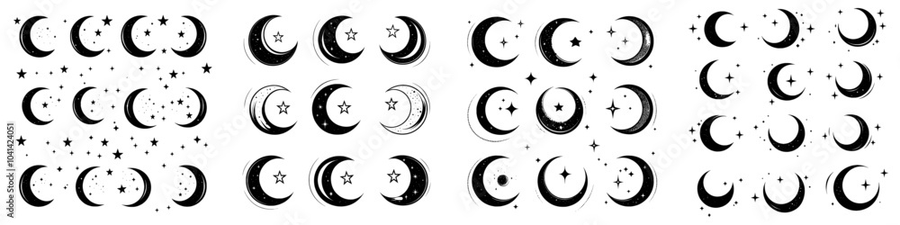 Artwork for Adobe Illustrator Moon icon set. A collection of celestial moon illustrations. Retro Moon icon or logo. Artwork for Adobe Illustrator Moon icon set. A collection of celestial moon illustrations. Retro Moon icon or logo.
