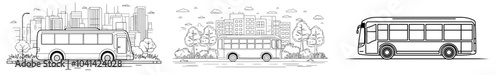 A black and white illustration of a vintage bus
