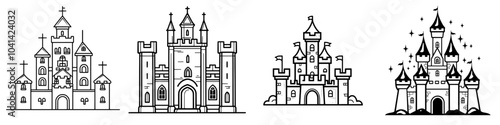 Detailed medieval castle outline suitable for coloring books and educational materials