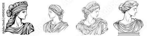 Women's Classic Bust Line Art Black and White Illustration of an Elegant Feminine Portrait