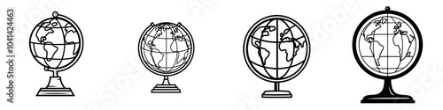 The earth globe icon line has a modern design in a contemporary style
