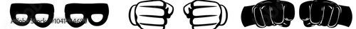 The knuckle duster symbol or logo is illustrated with brass knuckles in a modern set. Sign collection with knuckle illustration.