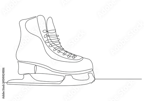 Continuous single line sketch drawing of ice skate shoe extreme sport winter accessories one line vector illustration