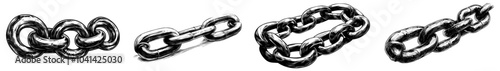 This illustration features detailed chain links which are engraved in a vintage style with a black and white look